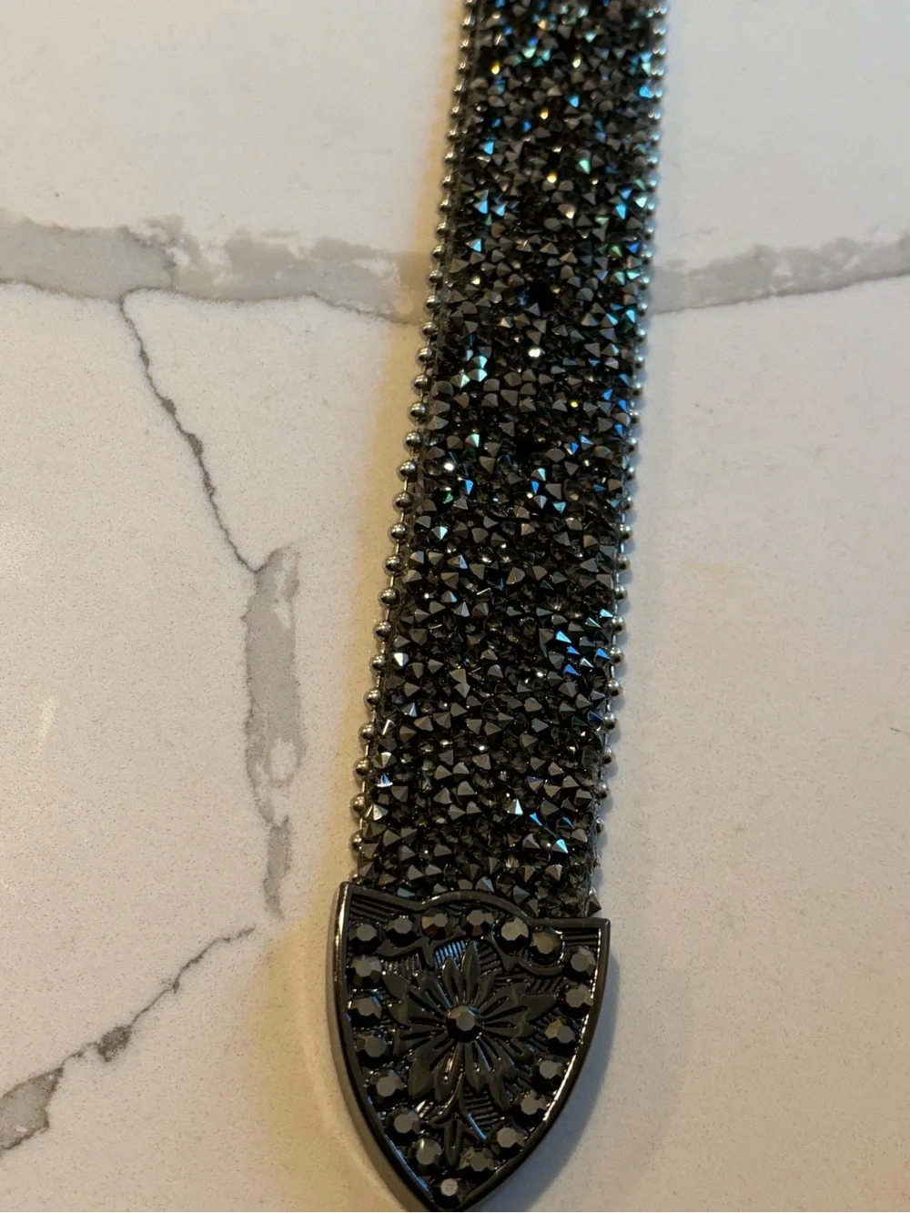 Y2K Genuine Leather Suede and Silver Mixed Metal Bling Belt Womens Small Heavy
